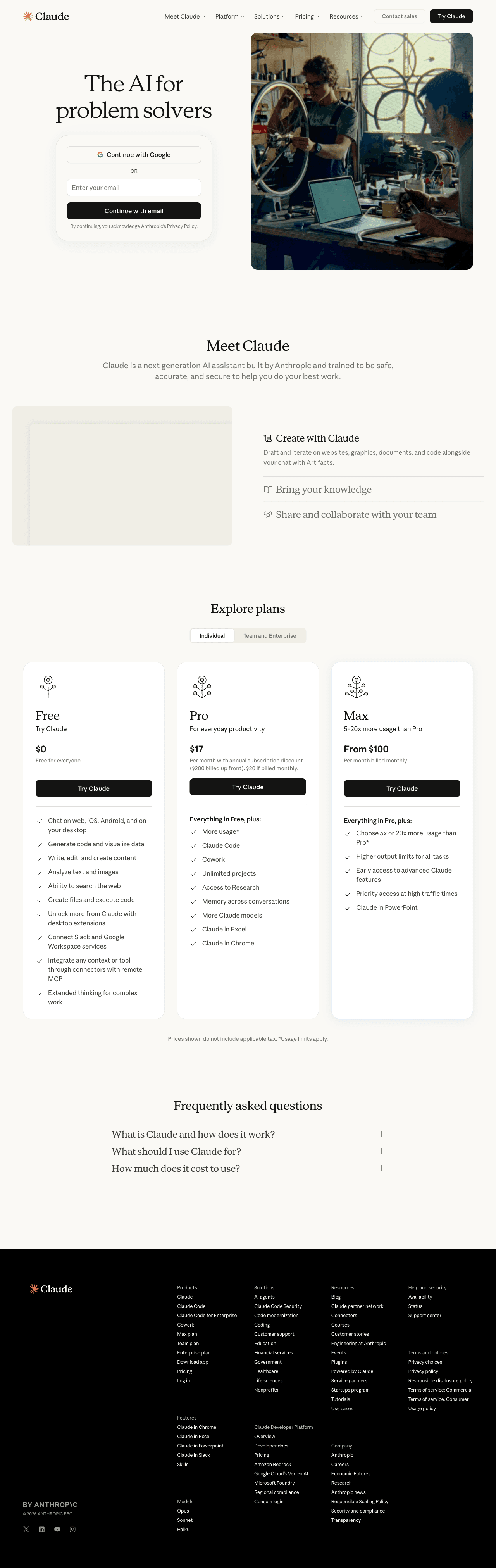 Claude landing page