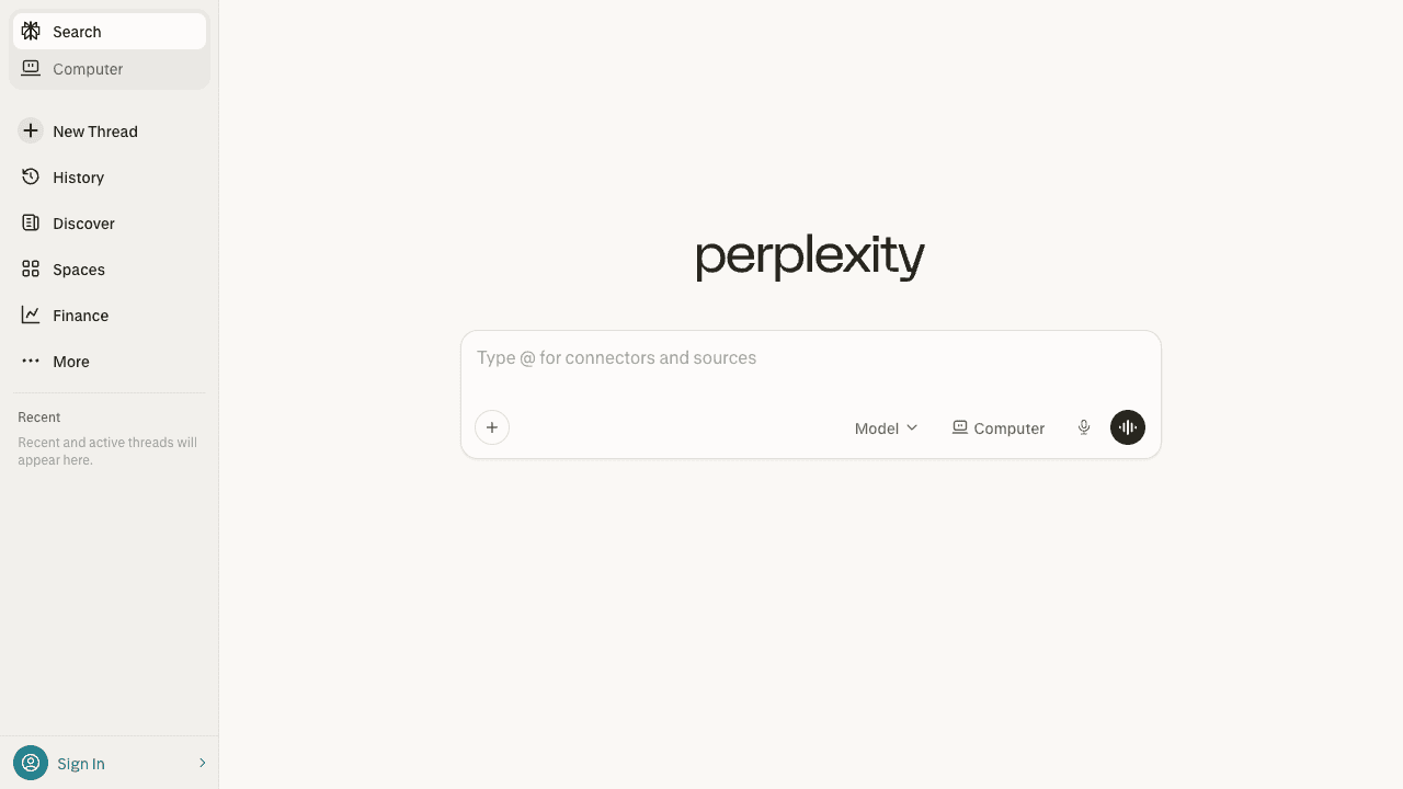 Perplexity landing page