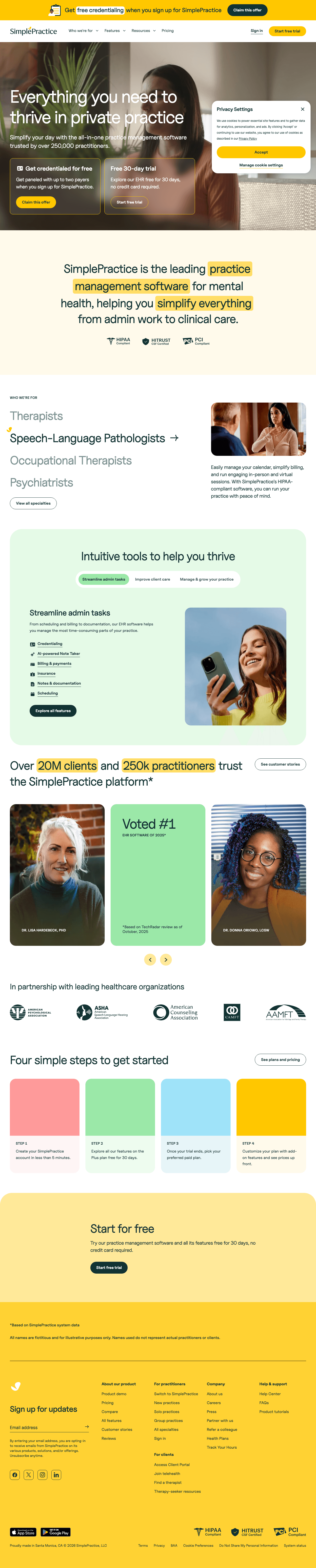 Simplepractice landing page