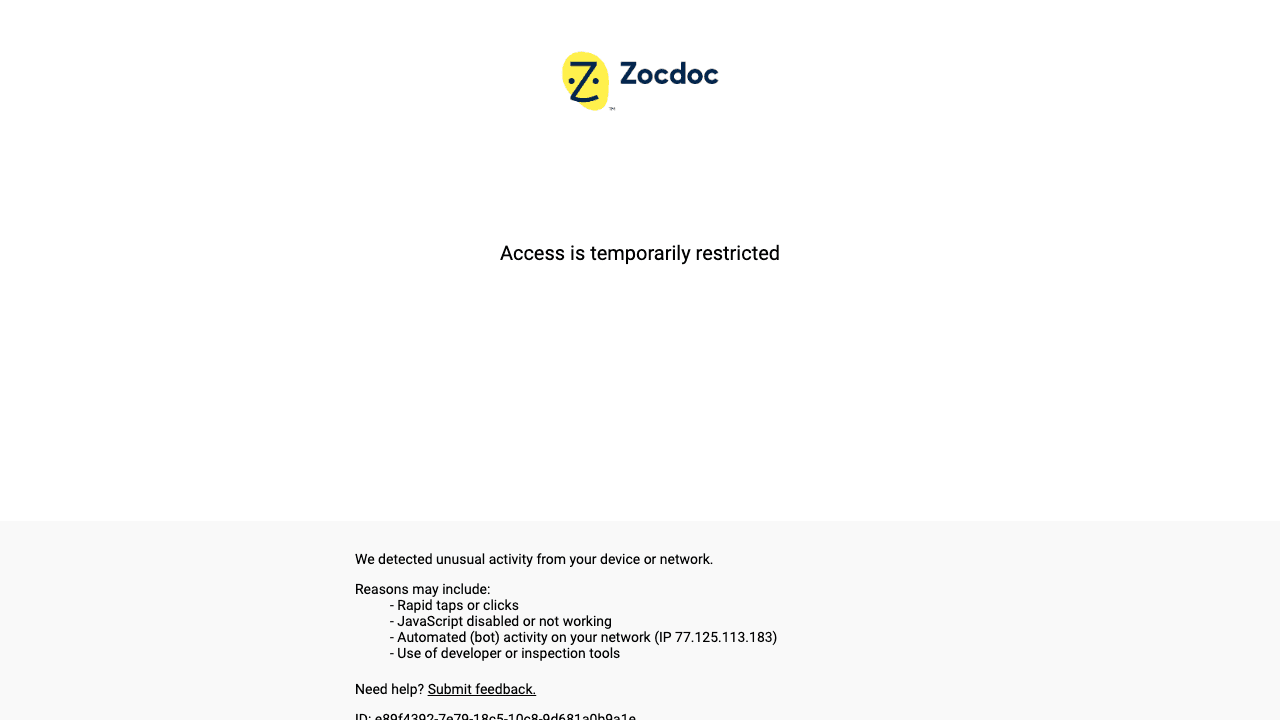 Zocdoc landing page