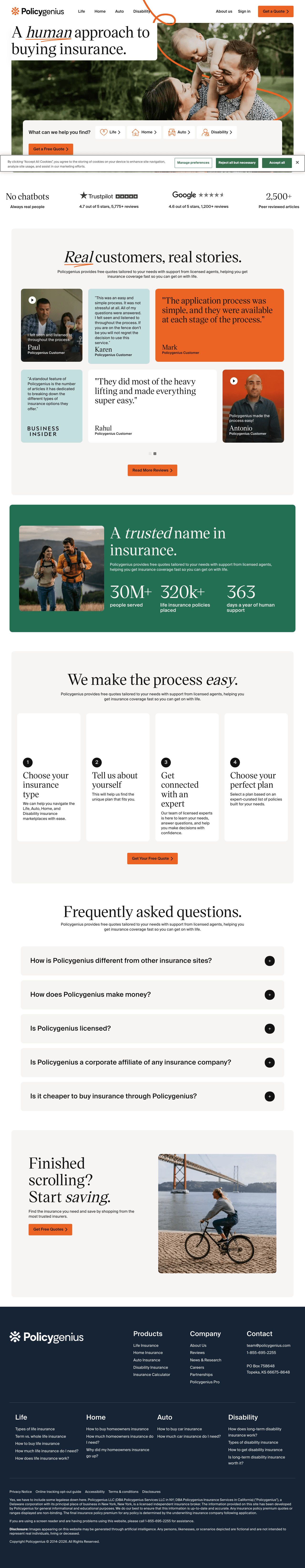 Policygenius landing page