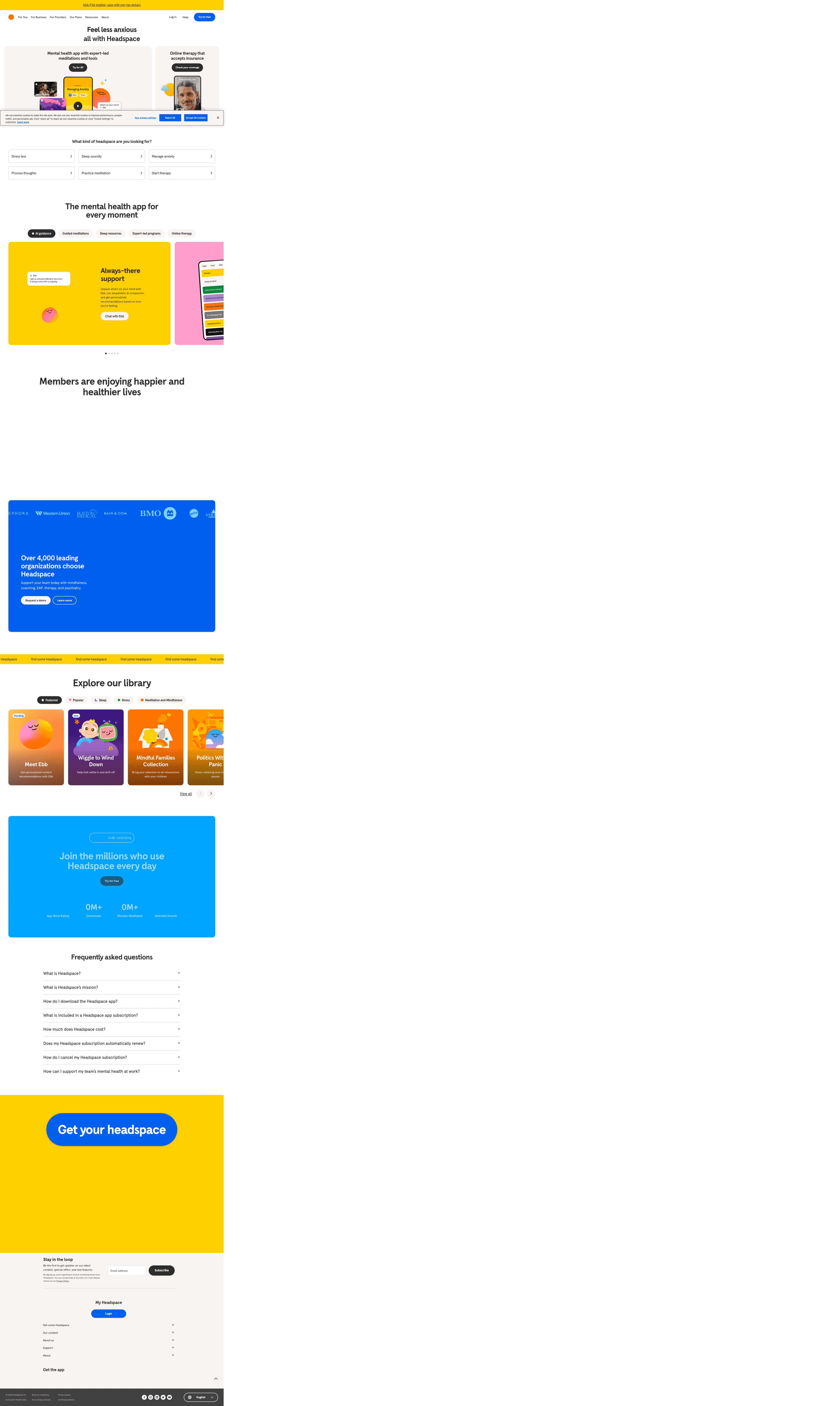 Headspace landing page