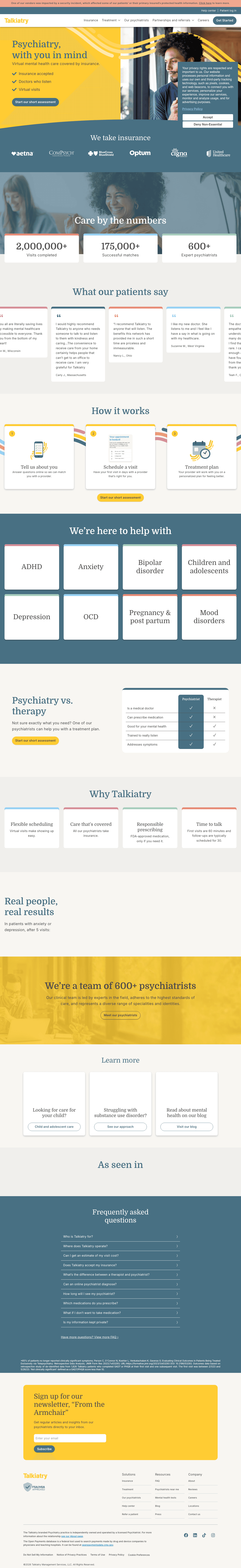 Talkiatry landing page